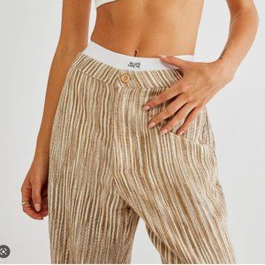 FREE PEOPLE Marta Yarn Dye Tan Striped Trousers size 10